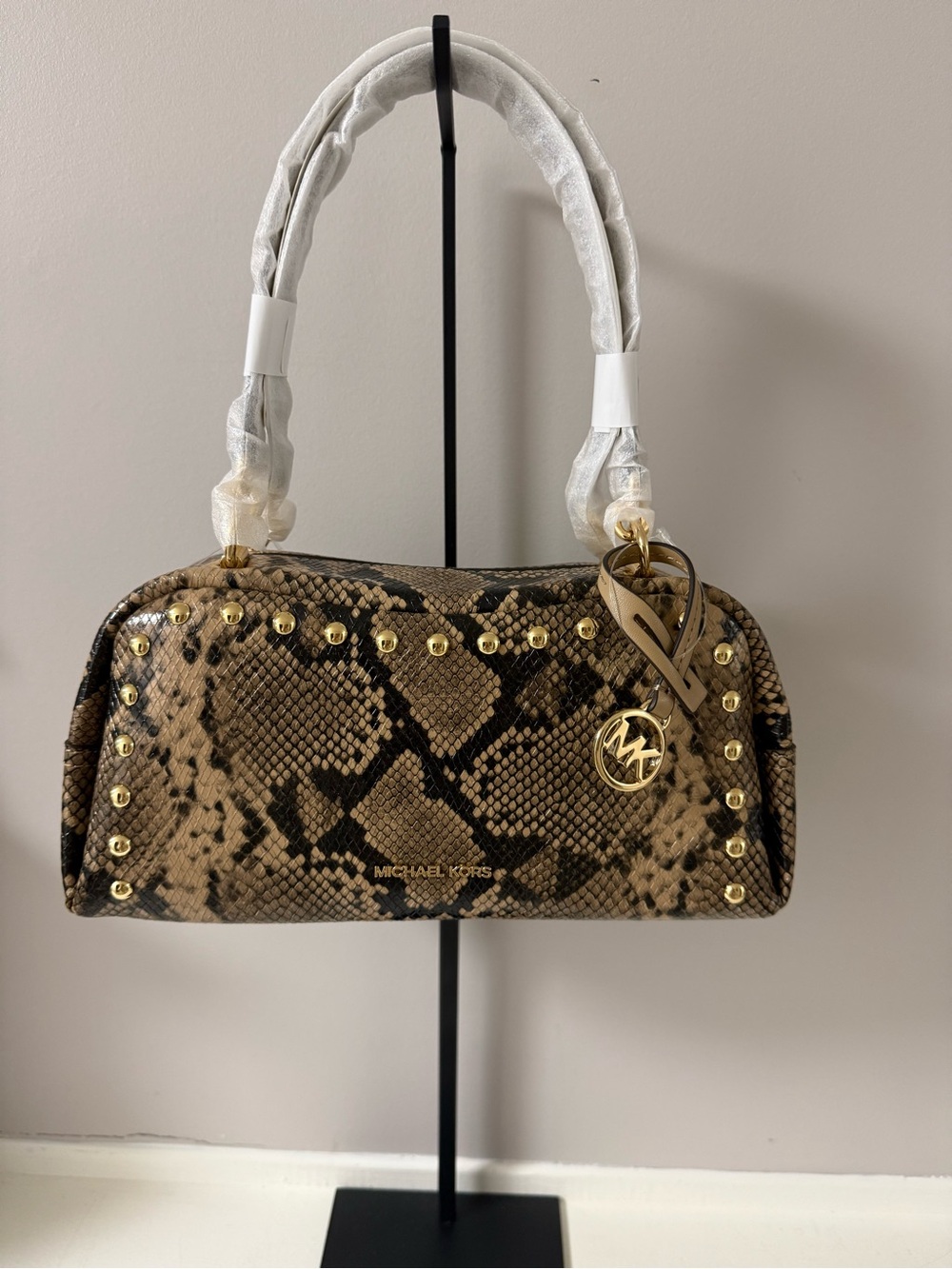 Michael Kors Snake-Print Shoulder Bag with Gold Accents